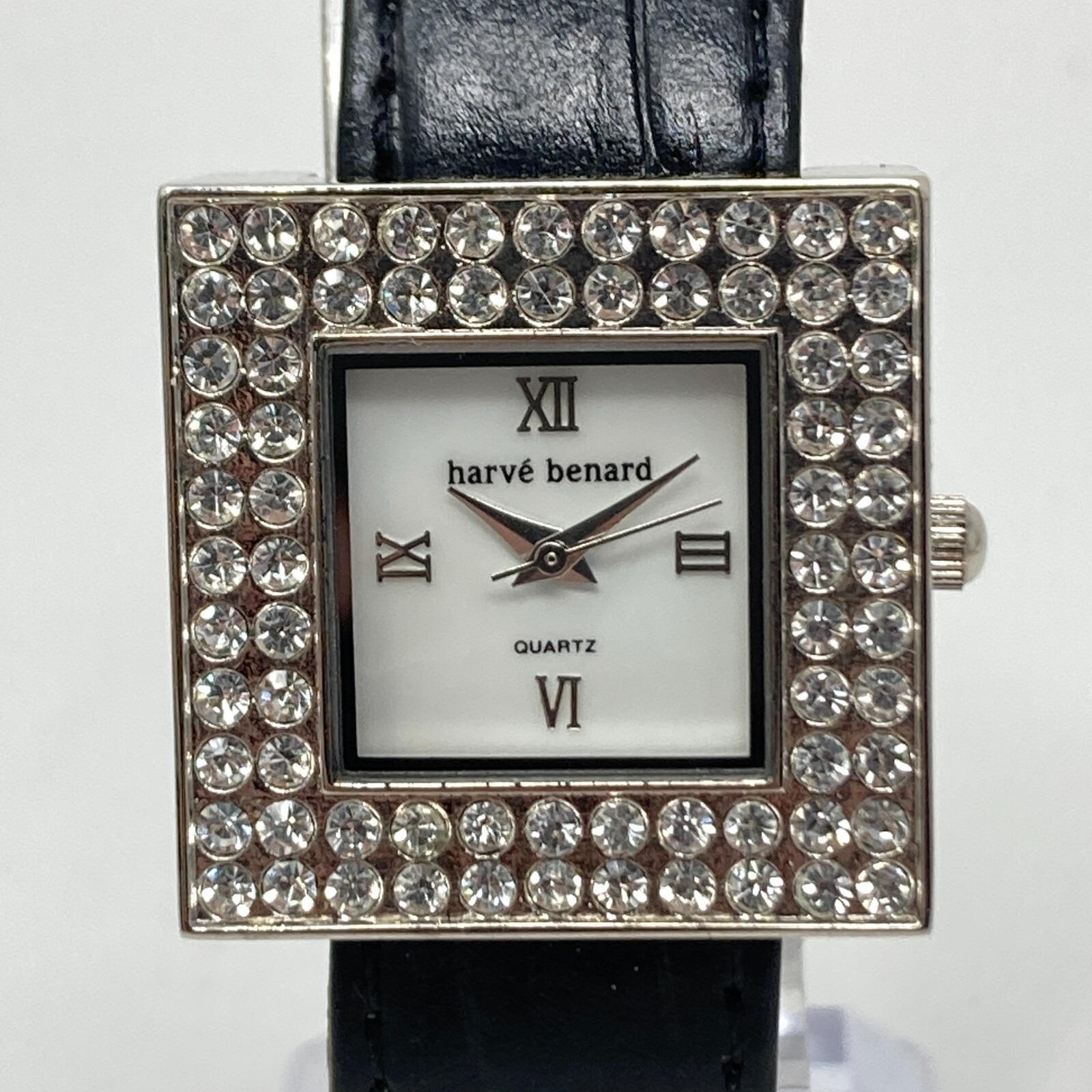 Harve Benard Women's Watch 28mm Silver Tone Crystals Bling Bezel New Battery 8"